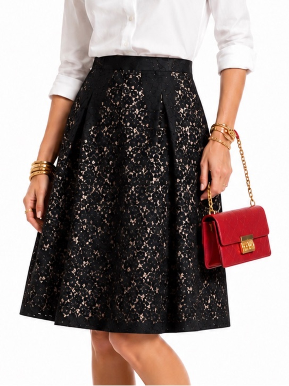 TALBOTS BLACK LACE OVERLAY HOLIDAY PLEATED A-LINE SKIRT SZ 4 EUC - Picture 11 of 11